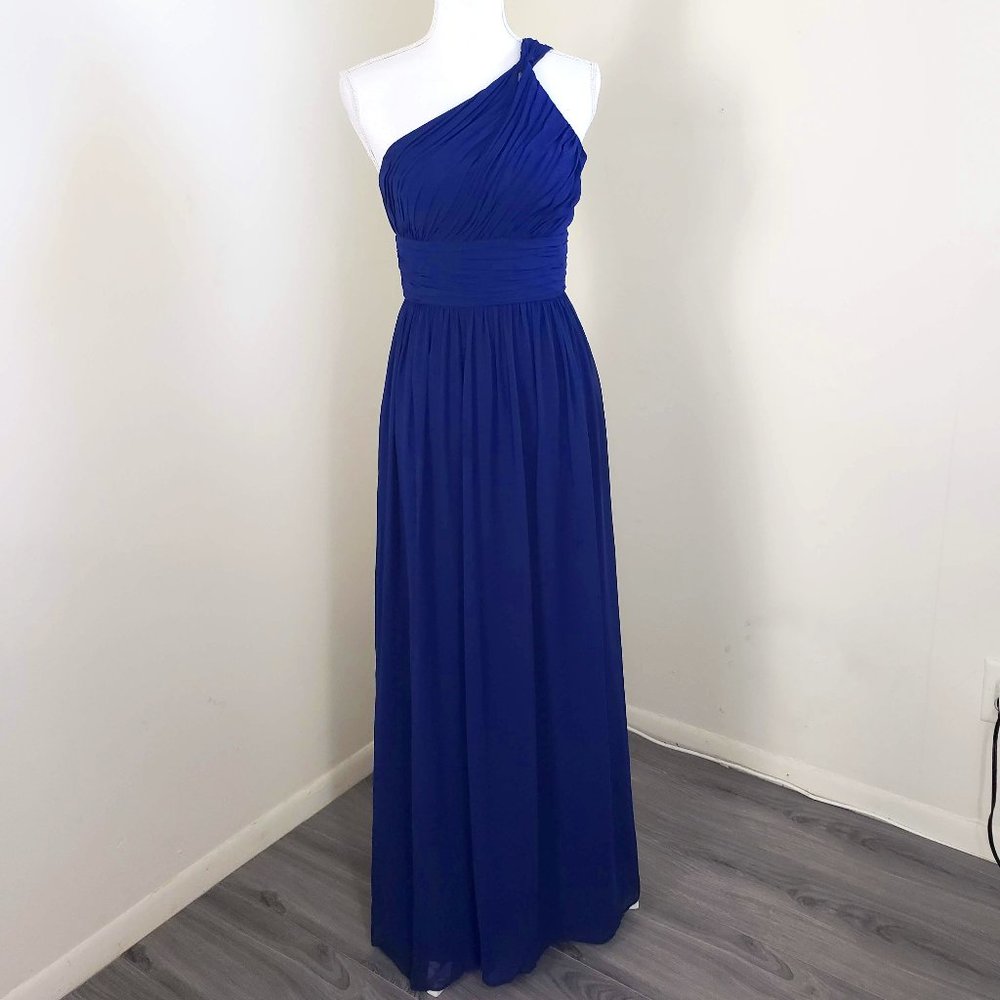 Donna Morgan Rachel Chiffon One Shoulder Formal Dress Midnight Blue Size 2 - Picture 2 of 12
